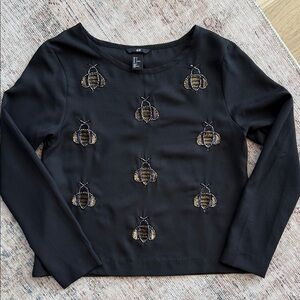H&M Black Long Sleeve Top with Bee Design